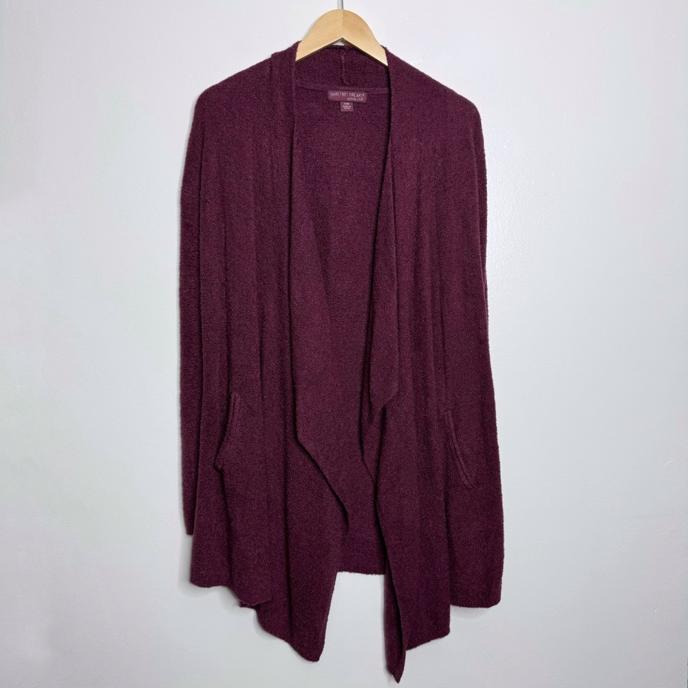 Barefoot Dreams Cozychic Lite Cardigan Berry Burgundy Size S/M Loungewear - Picture 2 of 12